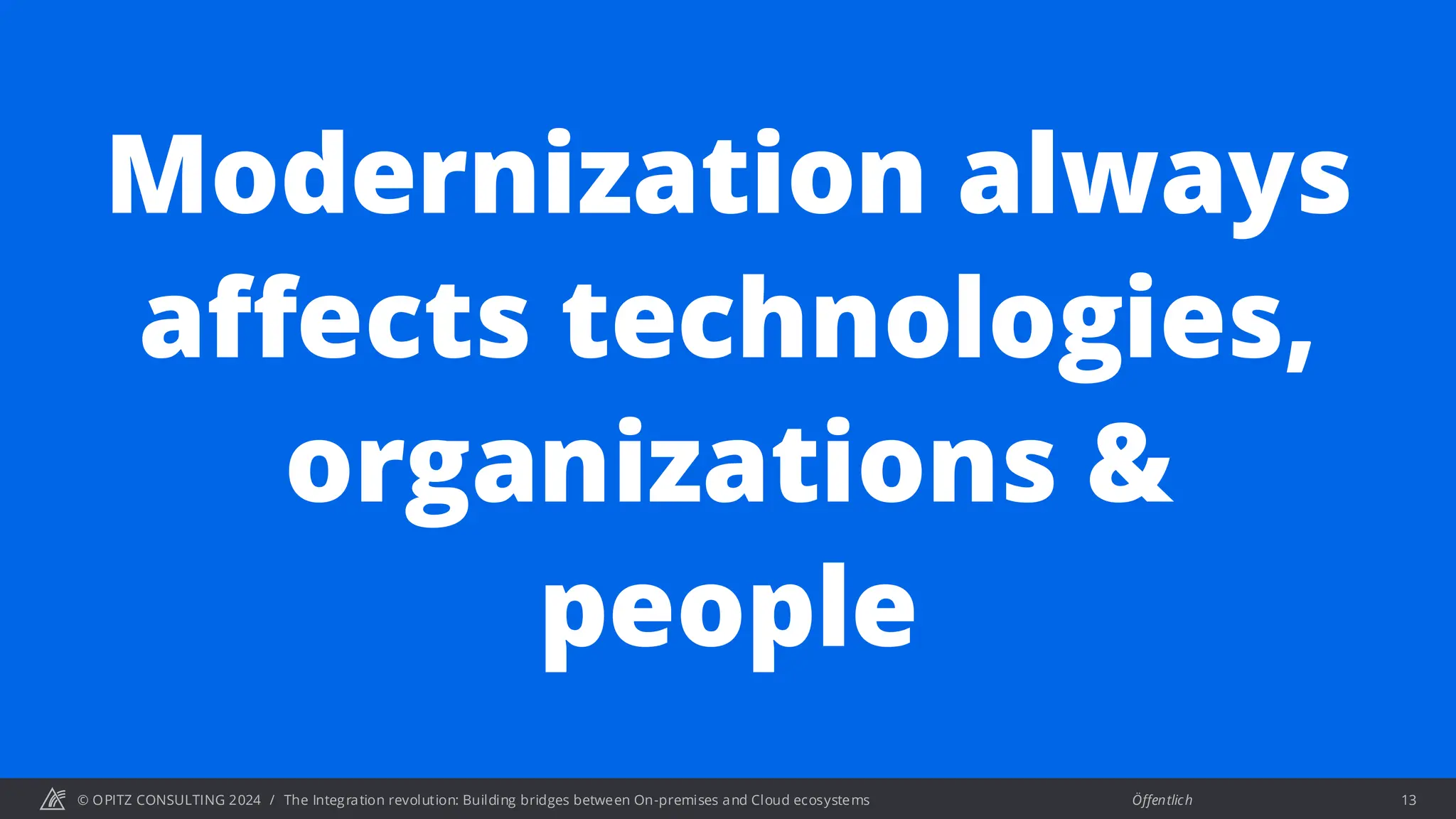 © OPITZ CONSULTING 2024 / Öffentlich
The Integration revolution: Building bridges between On-premises and Cloud ecosystems 13
Modernization always
affects technologies,
organizations &
people
 