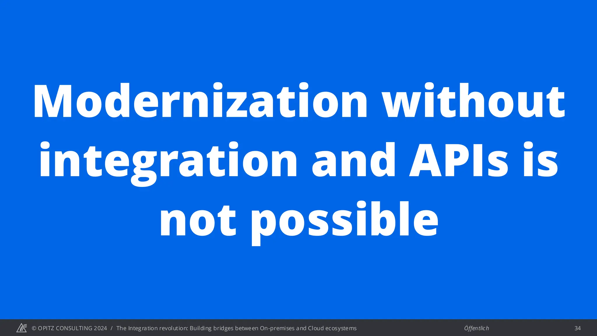 © OPITZ CONSULTING 2024 / Öffentlich
The Integration revolution: Building bridges between On-premises and Cloud ecosystems 34
Modernization without
integration and APIs is
not possible
 