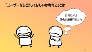「ユーザーならどうしてほしいか考える」とは
21
自分だったら
冷たいお茶がほしいな
 