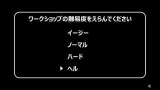 4
ワークショップの難易度をえらんでください
イージー
ノーマル
ハード
ヘル
 