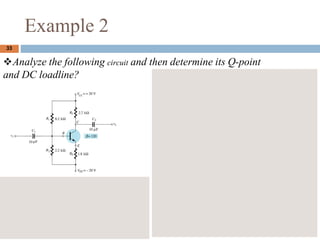 Example 2
33
?Analyze the following circuit and then determine its Q-point
and DC loadline?
 