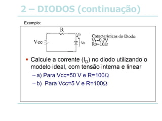 2 – DIODOS (continuação)
Exemplo:
 