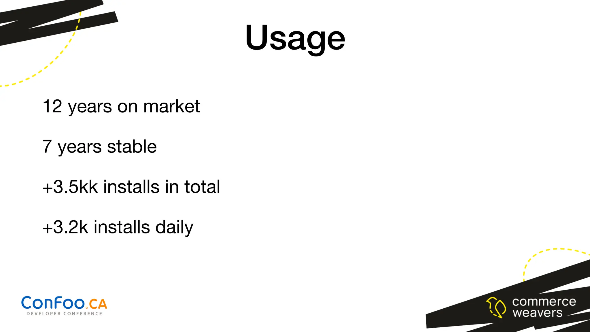 12 years on market
7 years stable
+3.5kk installs in total
+3.2k installs daily
Usage