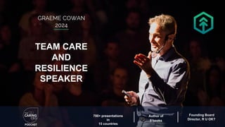 Founding Board
Director, R U OK?
700+ presentations
in
15 countries
Author of
5 books
TEAM CARE
AND
RESILIENCE
SPEAKER
GRAEME COWAN
2024
PODCAST
 
