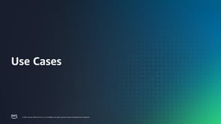 2024 MIGRATION ACCELERATION PROGRAM (MAP)
© 2024, Amazon Web Services, Inc. or its affiliates. All rights reserved. Amazon Confidential and Trademark. 17
© 2024, Amazon Web Services, Inc. or its affiliates. All rights reserved. Amazon Confidential and Trademark.
Use Cases
 