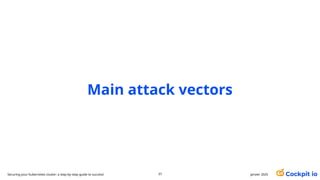 Main attack vectors
37 janvier 2025
Securing your Kubernetes cluster: a step-by-step guide to success!
 