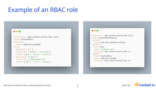 Example of an RBAC role
5
3
janvier 2025
Securing your Kubernetes cluster: a step-by-step guide to success!
 