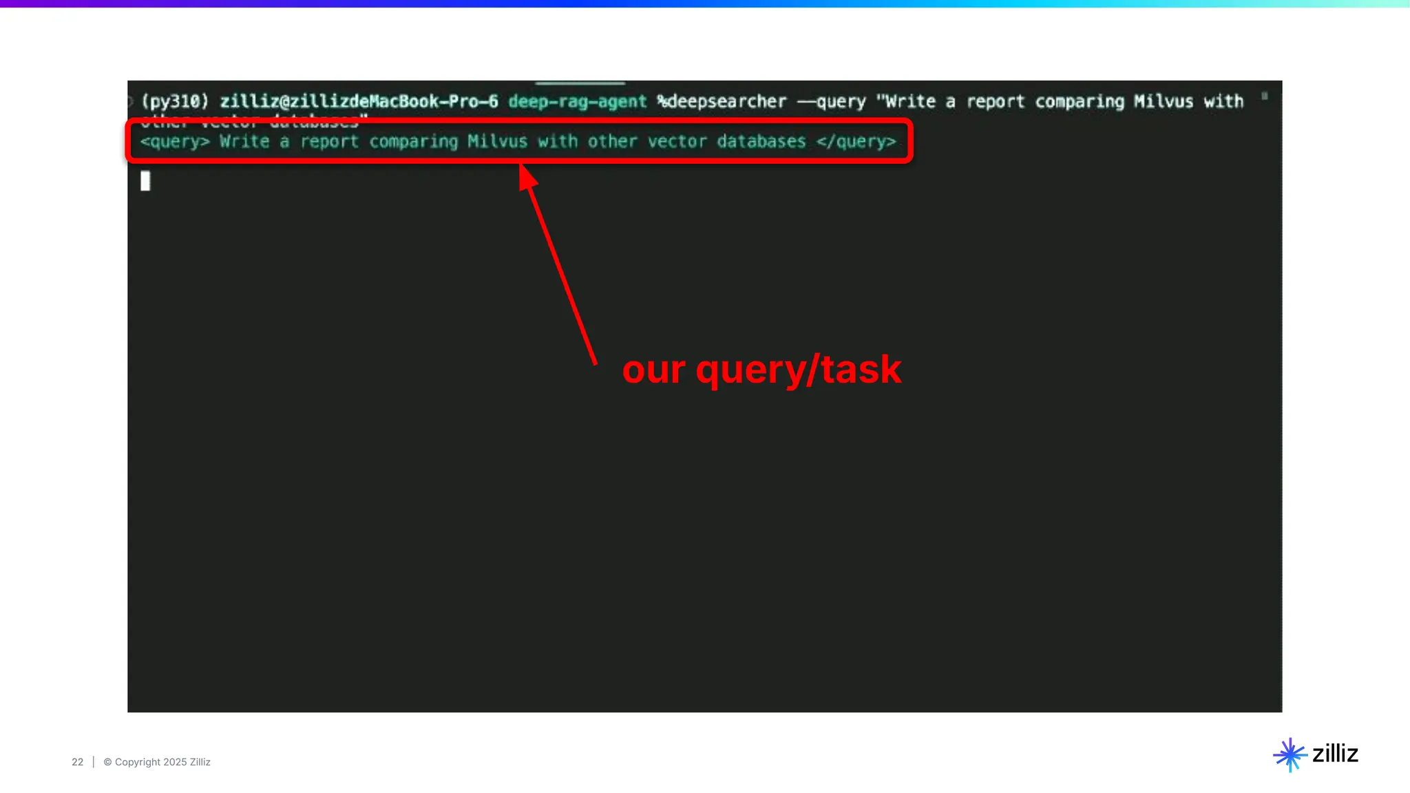 22 | © Copyright 2025 Zilliz
22
our query/task
 