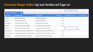 Conversions Manager Toolbox: Legt auch Variablen und Trigger an!
 