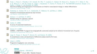 Fraser, J., Ferrai, C., Chiariello, A. M., Schueler, M., Rito, T., Laudanno, G., Barbieri, M., Moore, B. L., Kraemer, D. C., Aitken, S., Xie,
S. Q., Morris, K. J., Itoh, M., Kawaji, H., Jaeger, I., Hayashizaki, Y., Carninci, P., Forrest, A. R., The FANTOM Consortium, Semple, C. A.,
Dostie, J., Pombo, A., and Nicodemi, M. (2015).
Hierarchical folding and reorganization of chromosomes are linked to transcriptional changes in cellular differentiation.
Molecular Systems Biology, 11:852.
Fudenberg, G., Imakaev, M., Lu, C., Goloborodko, A., Abdennur, N., and Mirny, L. (2016).
Formation of chromosomal domains by loop extrusion.
Cell Reports, 15(9):2038–2049.
Goeman, J. J. and Solari, A. (2011).
Multiple testing for exploratory research.
Statistical Science, 26(4):584–597.
Gordon, A. (1996).
A survey of constrained classification.
Computational Statistics  Data Analysis, 21(1):17–29.
Grimm, E. C. (1987).
CONISS: a FORTRAN 77 program for stratigraphically constrained analysis by the method of incremental sum of squares.
Computers  Geosciences, 13(1):13–35.
Jorge, E., Foissac, S., Neuvial, P., Zytnicki, M., and Vialaneix, N. (2025).
A comprehensive review and benchmark of differential analysis tools for Hi-C data.
Briefings in Bioinformatics, 26(2):bbaf074.
Lebart, L. (1978).
Programme d’agrégation avec contraintes.
Les Cahiers de l’Analyse des Données, 3(3):275–287.
Séminaire Rennes – 2025/06/22
22 juin 2025 / Nathalie Vialaneix
p. 29
 