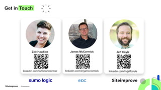 © Siteimprove CONFIDENTIAL 32
Get in Touch
Zoe Hawkins
linkedin.com/in/moonstormer
James McCormick
linkedin.com/in/jamccormick
Jeff Coyle
linkedin.com/in/jeffcoyle
 