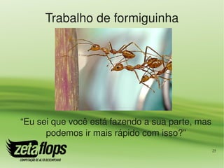 Trabalho de formiguinha




“Eu sei que você está fazendo a sua parte, mas 
      podemos ir mais rápido com isso?”
                                              25
 