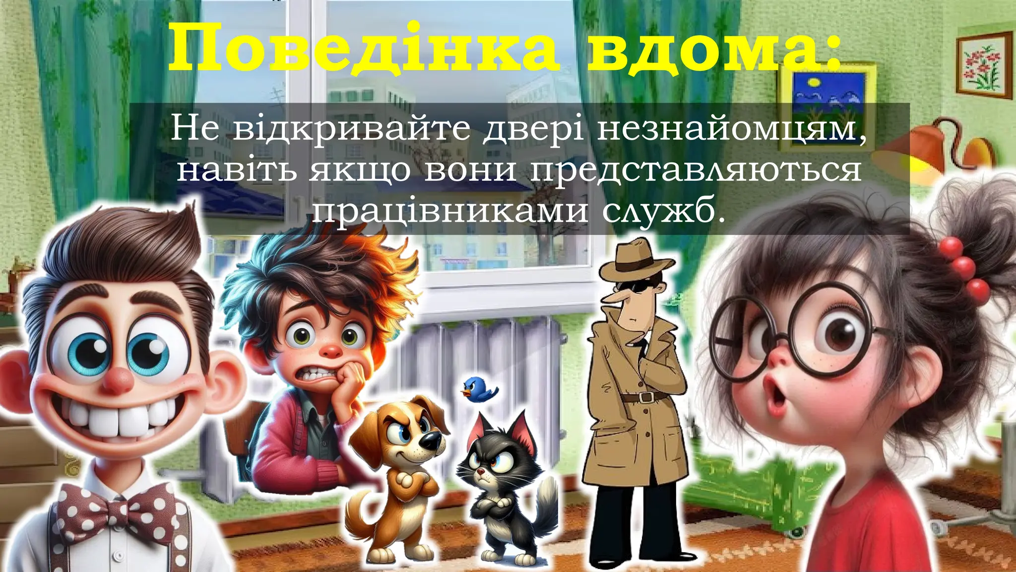 Поведінка вдома:
Не відкривайте двері незнайомцям,
навіть якщо вони представляються
працівниками служб.
 
