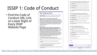ISSIP 1: Code of Conduct
• Find the Code of
Conduct URL Link
on Lower Right of
Every ISSIP
Website Page
https://docs.google.com/forms/d/e/1FAIpQLSfBolsKNgUOONASJy85qLAiJqye5IYCdhgMgFgRBOXFN1LyPA/viewfo
 