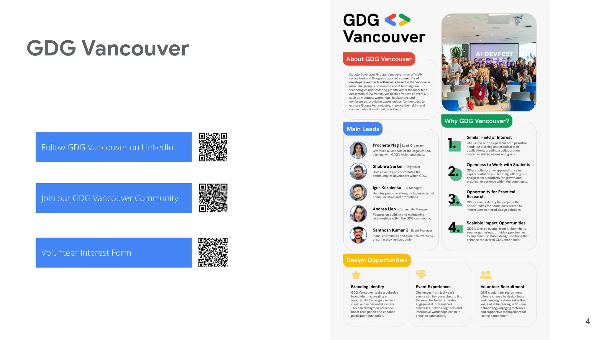 GDG Vancouver
Follow GDG Seattle on LinkedIn
4
Follow GDG Vancouver on LinkedIn
Join our GDG Vancouver Community
Volunteer Interest Form
 