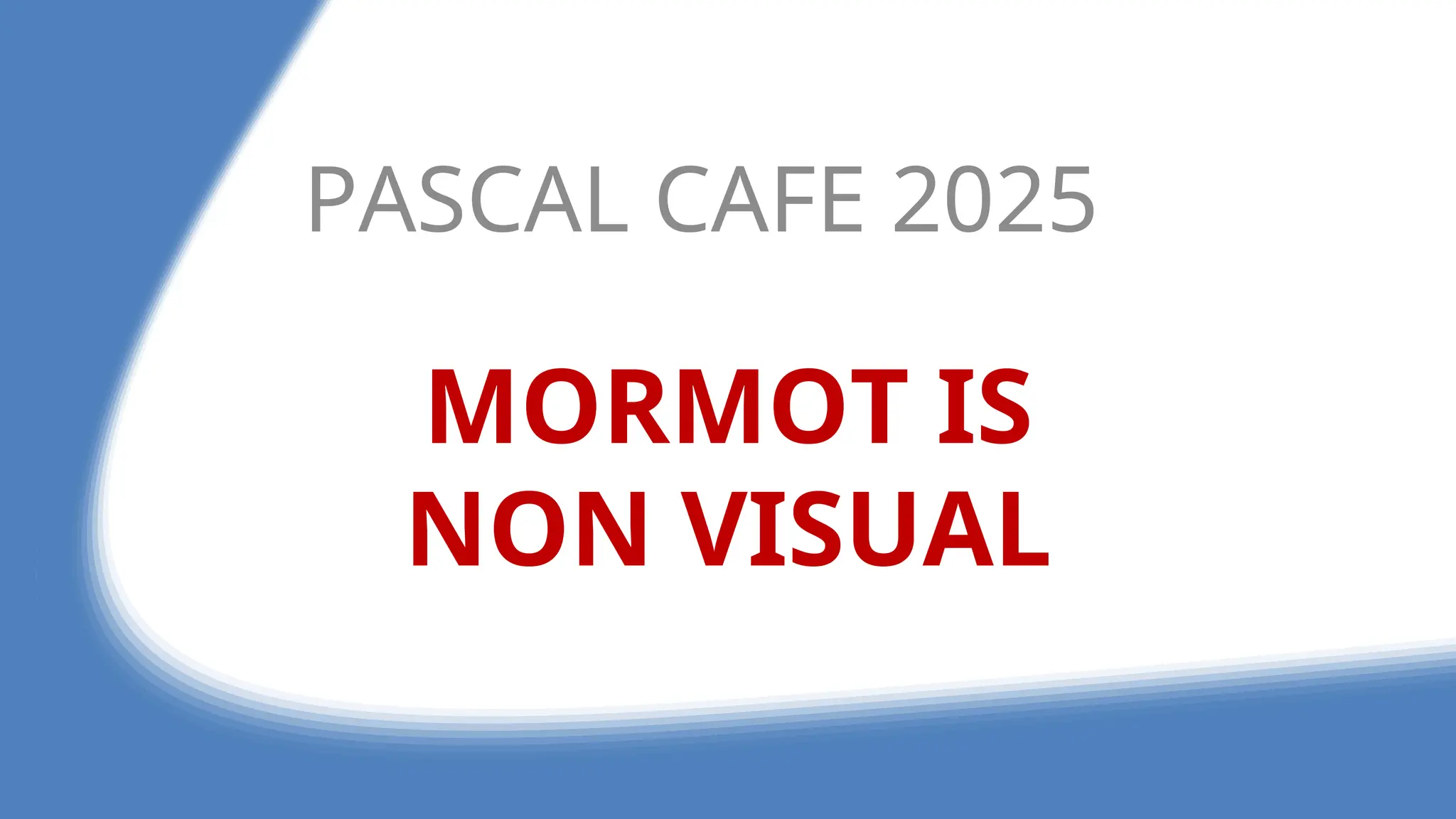 MORMOT IS
NON VISUAL
PASCAL CAFE 2025
 