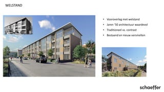WELSTAND
• Vooroverleg met welstand
• Jaren ‘50 architectuur waardevol
• Traditioneel vs. contrast
• Bestaand en nieuw versmelten
 