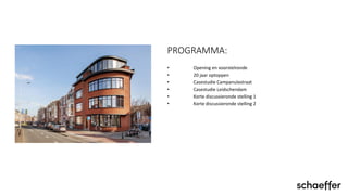 PROGRAMMA:
• Opening en voorstelronde
• 20 jaar optoppen
• Casestudie Campanulastraat
• Casestudie Leidschendam
• Korte discussieronde stelling 1
• Korte discussieronde stelling 2
 