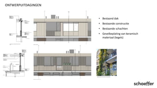 ONTWERPUITDAGINGEN
• Bestaand dak
• Bestaande constructie
• Bestaande schachten
• Gevelbeplating van keramisch
materiaal (tegels)
 