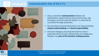 2
First European Forum of World Heritage Site Managers
(Alhambra of Granada, Spain, 22-25 April 2025)
Communication: One o...