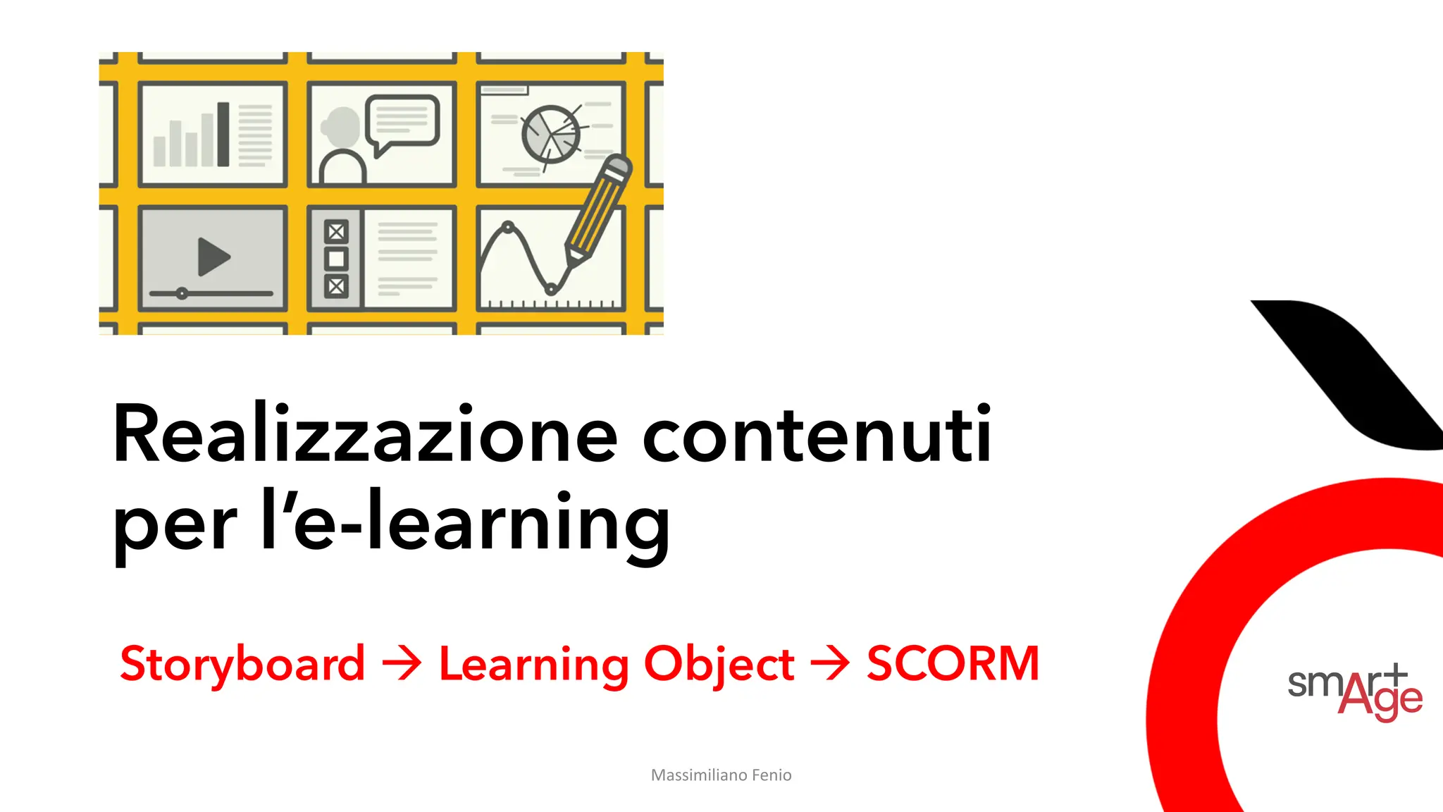 Realizzazione contenuti
per l’e-learning
Storyboard → Learning Object → SCORM
Massimiliano Fenio
 
