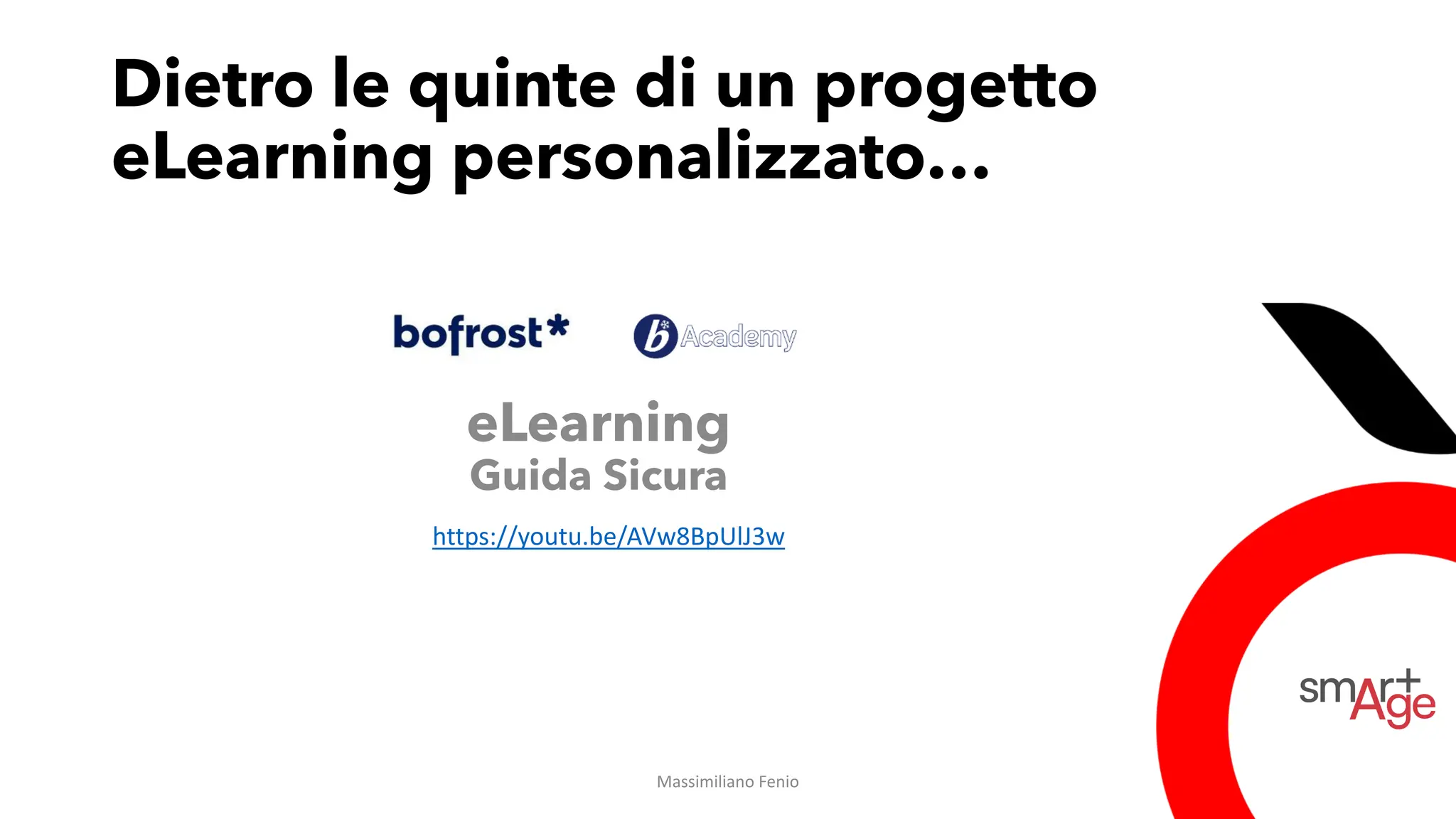 Dietro le quinte di un progetto
eLearning personalizzato…
eLearning
Guida Sicura
https://youtu.be/AVw8BpUlJ3w
Massimiliano Fenio
 