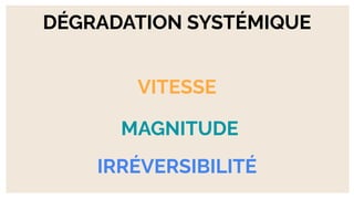 VITESSE
DÉGRADATION SYSTÉMIQUE
MAGNITUDE
IRRÉVERSIBILITÉ
 