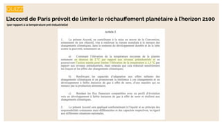 QUIZZ
L’accord de Paris prévoit de limiter le réchauﬀement planétaire à l’horizon 2100
(par rapport à la température pré-industrielle)
 