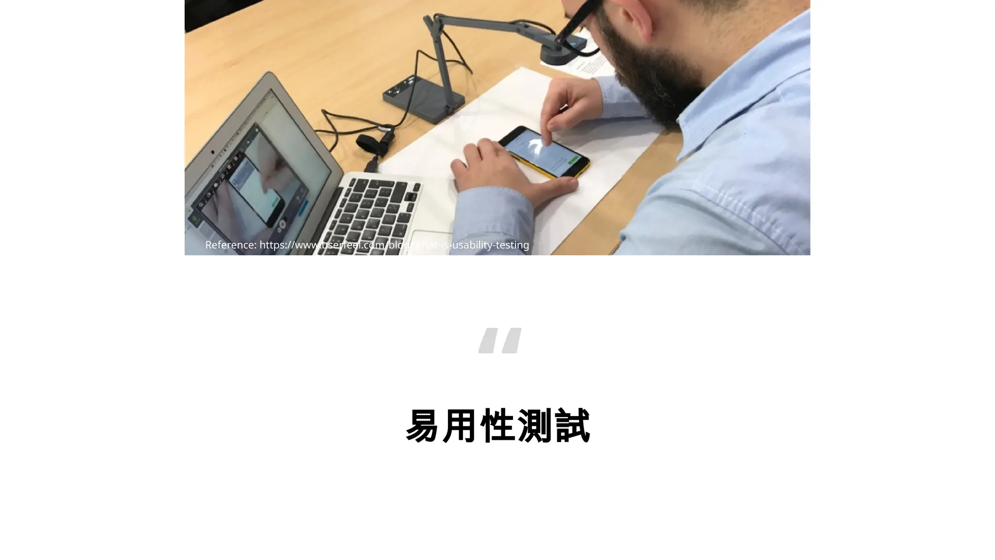 易用性測試
“
Reference: https://www.userfeel.com/blog/what-is-usability-testing
 