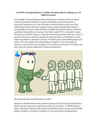 LUXSPIN Assessing PumpFun’s Viability: Breakthroughs & Challenges in a ...
