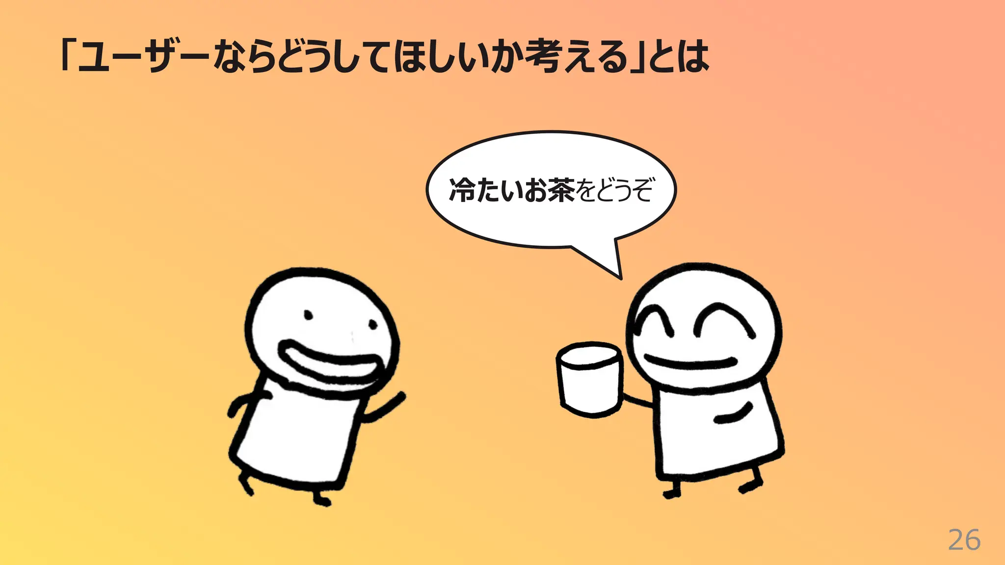 「ユーザーならどうしてほしいか考える」とは
26
冷たいお茶をどうぞ
 