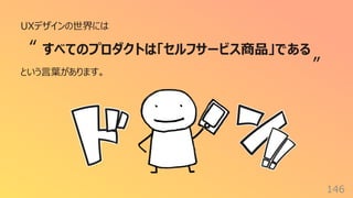 146
UXデザインの世界には
という⾔葉があります。
すべてのプロダクトは「セルフサービス商品」である
“
”
 