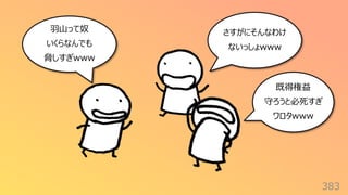 383
さすがにそんなわけ
ないっしょwww
既得権益
守ろうと必死すぎ
ワロタwww
⽻⼭って奴
いくらなんでも
脅しすぎwww
 