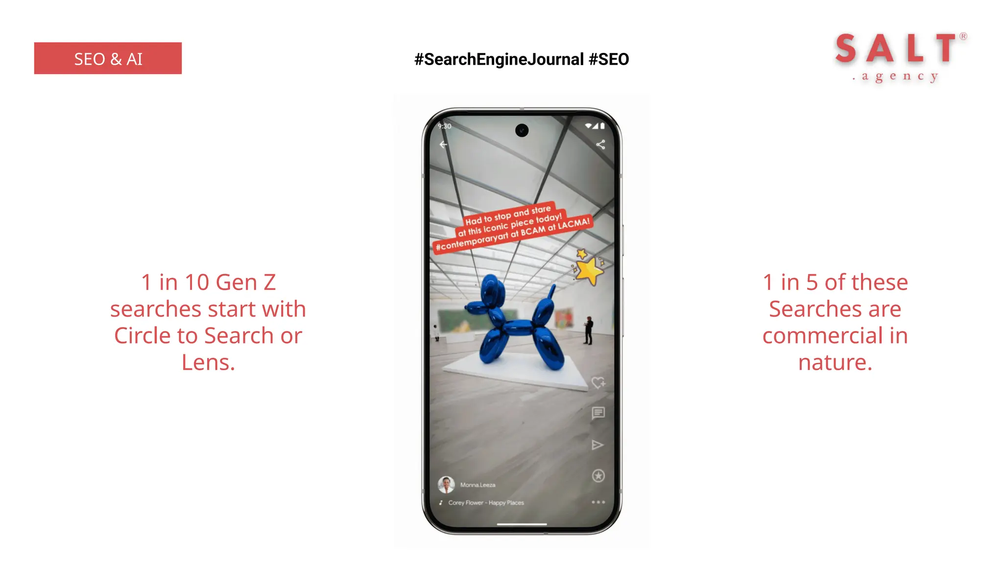 #SearchEngineJournal #SEO
SEO & AI
1 in 10 Gen Z
searches start with
Circle to Search or
Lens.
1 in 5 of these
Searches are
commercial in
nature.
 