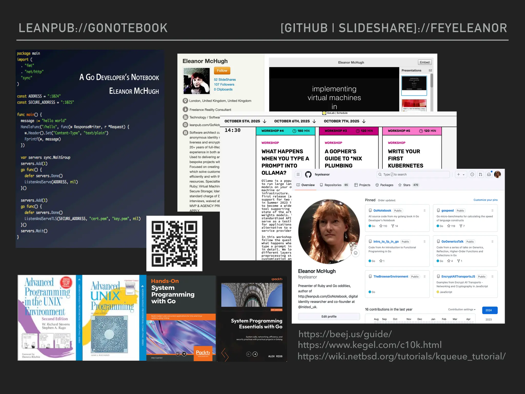 LEANPUB://GONOTEBOOK [GITHUB | SLIDESHARE]://FEYELEANOR
https://www.kegel.com/c10k.html
https://beej.us/guide/
https://wiki.netbsd.org/tutorials/kqueue_tutorial/
 