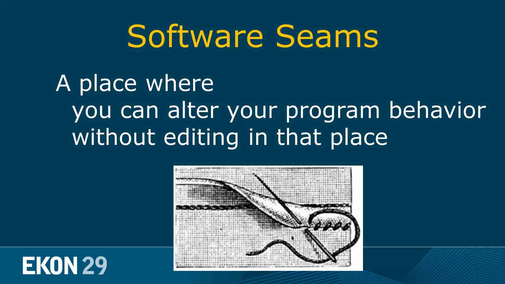 Software Seams A place where you can alter your program behavior without editing in that place 