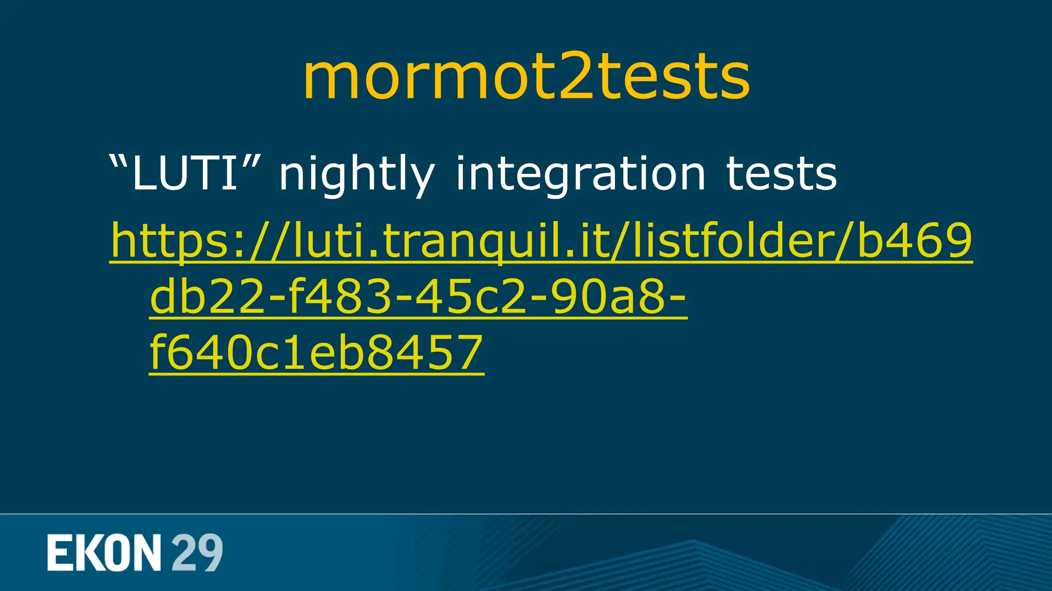 mormot2tests “LUTI” nightly integration tests https://luti.tranquil.it/listfolder/b469 db22-f483-45c2-90a8- f640c1eb8457 