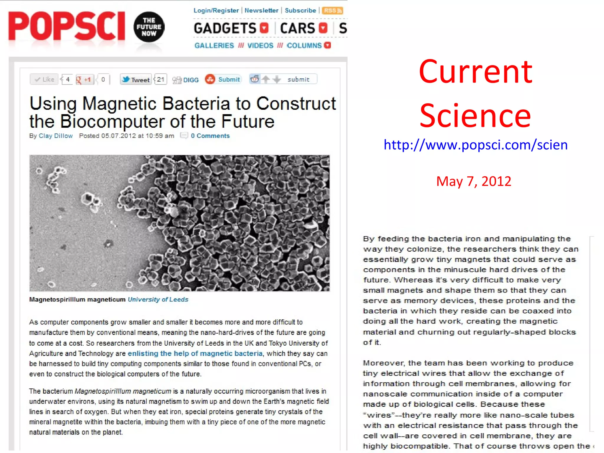 Current
     Science
http://www.popsci.com/science/art

       May 7, 2012
 