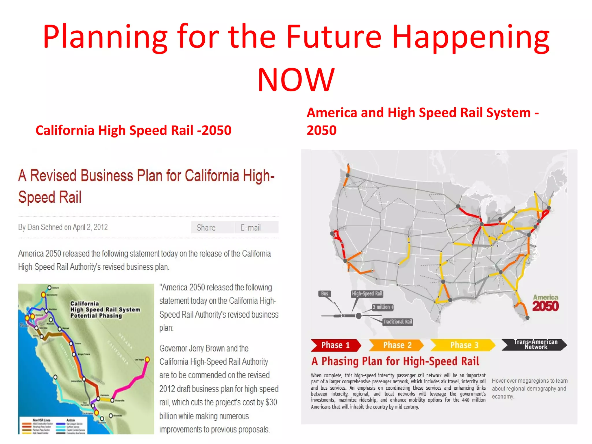 Planning for the Future Happening
               NOW
                                   America and High Speed Rail System -
California High Speed Rail -2050   2050
 