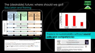 The (desirable) future: where should we go?
Education and Training
academia
industry
There is no sustainability without sound
skills and competencies
 