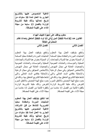 158
‫بالتشريع‬ ‫عليها‬ ‫المنصوص‬ ‫االهلية‬
‫العمل‬ ‫به‬ ‫الجاري‬
‫لمدة‬
10
‫من‬ ‫سنوات‬
‫إحداثها‬ ‫تاريخ‬
‫للشروط‬ ‫طبقا‬ ‫وذلك‬
‫بالفصل‬ ‫الواردة‬
13
‫مجلة‬ ‫من‬ ‫سابعا‬
‫المضافة‬ ‫القيمة‬ ‫على‬ ‫األداء‬
،
‫الهواء‬ ‫تكييف‬ ‫أجهزة‬ ‫على‬ ‫يوظف‬ ‫معلوم‬
‫عدد‬ ‫القانون‬
82
‫لسنة‬
2005
‫في‬ ‫المؤرخ‬
15
‫أوت‬
2005
‫نظام‬ ‫بإحداث‬ ‫المتعلق‬
‫الطاقة‬ ‫في‬ ‫م‬ّ‫ـ‬‫التحك‬
‫الثاني‬ ‫الفصل‬
...
‫المعلوم‬ ‫بهذا‬ ‫العمل‬ ‫بتوقيف‬ ‫وتنتفع‬
‫المسلمة‬ ‫محليا‬ ‫والمقتناة‬ ‫الموردة‬ ‫المنتجات‬
‫والجماعات‬ ‫للدولة‬ ‫هبة‬ ‫بعنوان‬ ‫لة‬‫الممو‬ ‫أو‬
‫العمومية‬ ‫والمنشآت‬ ‫والمؤسسات‬ ‫المحلية‬
‫النهوض‬ ‫مجال‬ ‫في‬ ‫العاملة‬ ‫والجمعيات‬
‫الرعاية‬ ‫مجال‬ ‫وفي‬ ‫المعوقين‬ ‫باألشخاص‬
‫والتي‬ ‫العائلي‬ ‫السند‬ ‫بفاقدي‬ ‫واإلحاطة‬
‫في‬ ‫وذلك‬ ،‫بها‬ ‫المتعلق‬ ‫للتشريع‬ ‫طبقا‬ ‫تنشط‬
‫المبرم‬ ‫باالتفاق‬ ‫ن‬‫المضم‬ ‫الهبة‬ ‫مبلغ‬ ‫حدود‬
‫الواردة‬ ‫للشروط‬ ‫طبقا‬ ‫وذلك‬ ‫للغرض‬
‫بالفقر‬
‫الفصل‬ ‫من‬ ‫الثانية‬ ‫ة‬
13
‫من‬ ‫خامسا‬
.‫المضافة‬ ‫القيمة‬ ‫على‬ ‫األداء‬ ‫مجلة‬
‫الثاني‬ ‫الفصل‬
...
‫المعلوم‬ ‫بهذا‬ ‫العمل‬ ‫بتوقيف‬ ‫وتنتفع‬
‫المسلمة‬ ‫محليا‬ ‫والمقتناة‬ ‫الموردة‬ ‫المنتجات‬
‫والجماعات‬ ‫للدولة‬ ‫هبة‬ ‫بعنوان‬ ‫لة‬‫الممو‬ ‫أو‬
‫العمومية‬ ‫والمنشآت‬ ‫والمؤسسات‬ ‫المحلية‬
‫م‬ ‫في‬ ‫العاملة‬ ‫والجمعيات‬
‫النهوض‬ ‫جال‬
‫الرعاية‬ ‫مجال‬ ‫وفي‬ ‫المعوقين‬ ‫باألشخاص‬
‫والتي‬ ‫العائلي‬ ‫السند‬ ‫بفاقدي‬ ‫واإلحاطة‬
‫في‬ ‫وذلك‬ ،‫بها‬ ‫المتعلق‬ ‫للتشريع‬ ‫طبقا‬ ‫تنشط‬
‫المبرم‬ ‫باالتفاق‬ ‫ن‬‫المضم‬ ‫الهبة‬ ‫مبلغ‬ ‫حدود‬
‫الواردة‬ ‫للشروط‬ ‫طبقا‬ ‫وذلك‬ ‫للغرض‬
‫الفصل‬ ‫من‬ ‫الثانية‬ ‫بالفقرة‬
13
‫من‬ ‫خامسا‬
‫المض‬ ‫القيمة‬ ‫على‬ ‫األداء‬ ‫مجلة‬
.‫افة‬
‫كما‬
‫المعلوم‬ ‫بهذا‬ ‫العمل‬ ‫بتوقيف‬ ‫تنتفع‬
‫محليا‬ ‫والمقتناة‬ ‫الموردة‬ ‫المنتجات‬
‫الشركات‬ ‫قبل‬ ‫من‬ ‫للنشاط‬ ‫الضرورية‬
‫بالتشريع‬ ‫عليها‬ ‫المنصوص‬ ‫االهلية‬
‫العمل‬ ‫به‬ ‫الجاري‬
‫لمدة‬
10
‫من‬ ‫سنوات‬
‫إحداثها‬ ‫تاريخ‬
‫للشروط‬ ‫طبقا‬ ‫وذلك‬
‫بالفصل‬ ‫الواردة‬
13
‫مجلة‬ ‫من‬ ‫سابعا‬
‫القيمة‬ ‫على‬ ‫األداء‬
‫المضافة‬
،
 