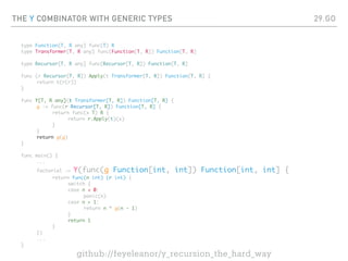 Y Combinator Functional Programming The Y Combinator, a Lightning Talk from GoLab 2025 | PDF