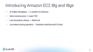 36
+ 2x Higher throughput → ½ number of instances
+ Same instance price -> Lower TCO
+ Low Consistent Latency → Better UX
+ Low latency during operation → Seamless elasticity with X Cloud
Introducing Amazon EC2 I8g and I8ge
 