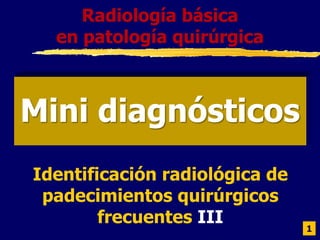 Mini diagnósticos
Identificación radiológica de
padecimientos quirúrgicos
frecuentes III 1
Radiología básica
en patología quirúrgica
 
