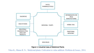 Figure 1: Industrial Uses of Medicinal Plants
Vikas K., Manas R. N., Medicinal plants: Cultivation to value addition: Problems & Issues., 2014.
 