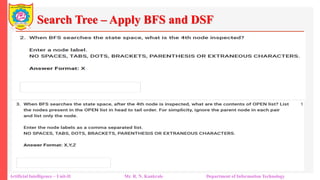 Search Tree – Apply BFS and DSF
Artificial Intelligence – Unit-II Mr. R. N. Kankrale Department of Information Technology
 