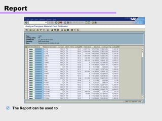 Report
The Report can be used to
 