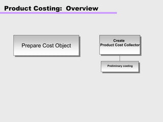 Product Costing: Overview
Prepare Cost ObjectPrepare Cost Object
Preliminary costing
Create
Product Cost Collector
 