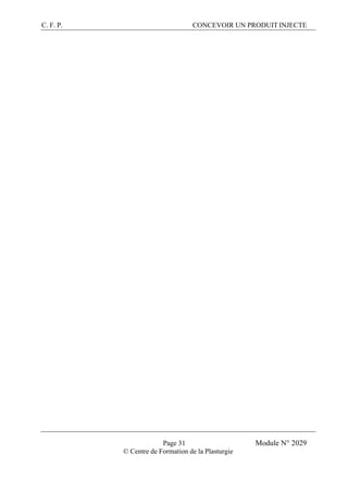 C. F. P. CONCEVOIR UN PRODUIT INJECTE
Page 31 Module N° 2029
© Centre de Formation de la Plasturgie
 