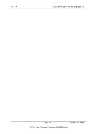 C. F. P. CONCEVOIR UN PRODUIT INJECTE
Page 59 Module N° 2029
© Copyright Centre de Formation de la Plasturgie
 